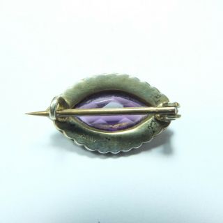 Antique Victorian Silver & Seed Pearl Amethyst Paste Brooch Marked REAL SILV 6