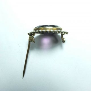 Antique Victorian Silver & Seed Pearl Amethyst Paste Brooch Marked REAL SILV 8