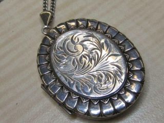Antique James Swann & Sons Sterling Silver Jewelry Oval Locket Feather Etching 2