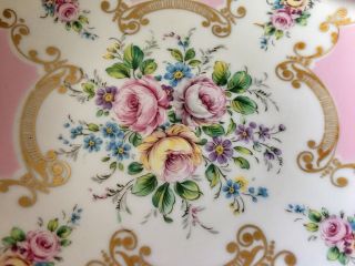 Vintage Round Porcelain Floral Peint Main Limoge Bowl Pink/Gilt Ormalu Frame 2