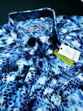 Robert Graham Abstract Paintwork Print Vtg Blue Short - Sleeve Sport Shirts Large 3