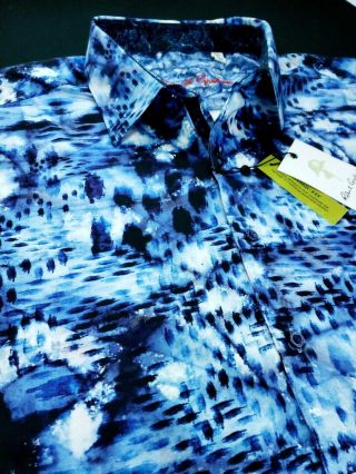 Robert Graham Abstract Paintwork Print Vtg Blue Short - Sleeve Sport Shirts Large 8