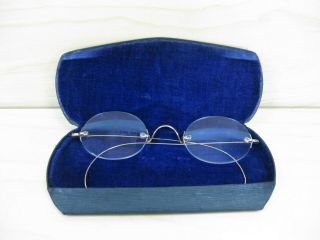 Antique Eyeglasses Rimless Gold Wire W/ Case " C.  Bros "