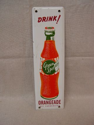 Green Spot Orangeade Orange Soda Vintage Metal Advertising Door Push Sign