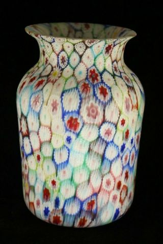 Vintage Large 7¼ " Murano Art Glass Millefiori Vase Or Jar