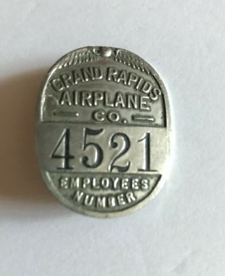 Vintage Grand Rapids Michigan Airplane Co.  Employee Badge Aviation / Aircraft