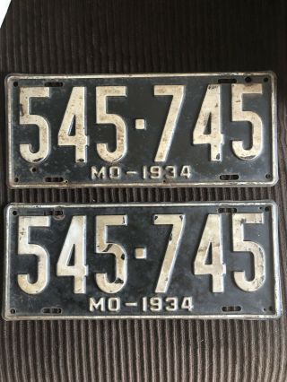 Vintage License Plates,  1934 Missouri,  Matching Pair