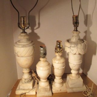 4 Different Neoclassical Alabaster Marble Table Lamps Or Parts Vintage