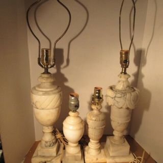 4 Different Neoclassical Alabaster Marble Table Lamps or Parts Vintage 2