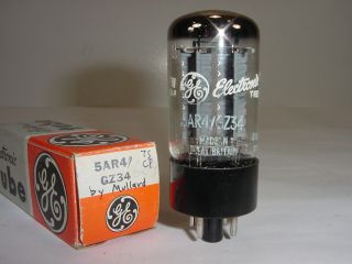 Vintage Nos 1965 Ge Mullard Gz34 5ar4 Blackburn Red 7 - Notch Amplifier Tube F32