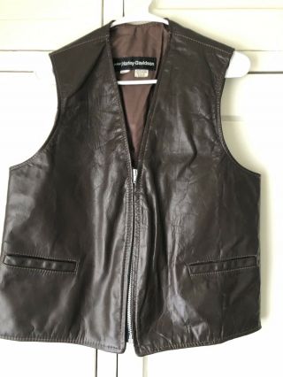 Vintage Amf Harley Davidson Leather Motorcycle Vest Zip Up,