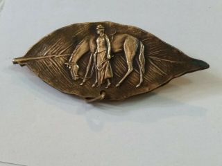 Vtg Art Deco Bronze Brooch Pin Woman And Horse On Leaf