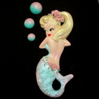 Mermaid Diva Wall Plaque With Bubbles For Vintage Or Retro Fish Bath Decor