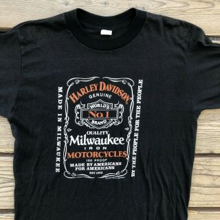 Vtg 80s 82 Harley Davidson Jack Daniels T - Shirt Single Stitch Black M Tee Shirt