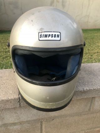 Vintage Simpson Snell 1975 Silver Motorcycle Racing Helmet