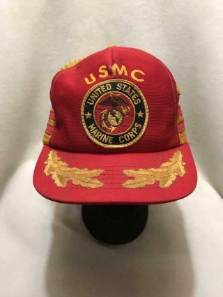 Vintage Usmc Marine Corps Patch 3 Three Stripe Snapback Hat Cap Made In Usa