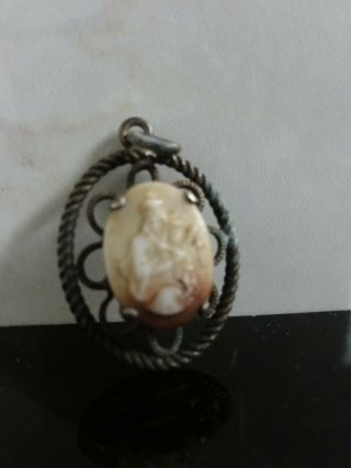 Antique Rare Hand Carved Glass Cameo Pendant Blessed Mother Madonna & Child