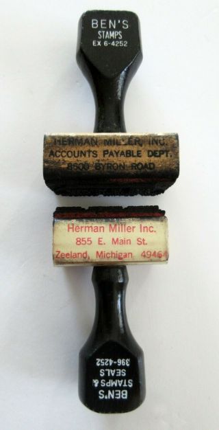 Vintage Herman Miller Inc.  Furniture Address Rubber Stamp Pair Zeeland Michigan