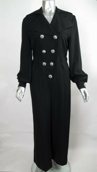 90s Vintage 100 Auth Christian Lacroix Rhinestone Button Blk Palazzo Jumpsuit 6