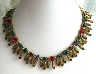 Coro Vintage Egyptian Scarab Inspired Modern Multi - Color Rhinestone Necklace