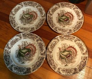 Vintage Johnson Brothers Set Of 4 Wild Turkeys 10 3/4 " Dinner Plates 2