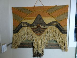 VINTAGE MID CENTURY EAMES WALL HANGING TAPESTRY FIBER ART HANDWOVEN LARGE 40x40 2