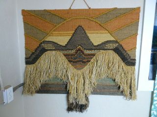 VINTAGE MID CENTURY EAMES WALL HANGING TAPESTRY FIBER ART HANDWOVEN LARGE 40x40 6