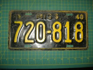 Vintage License Plate 1940 Antique Old Early Mississippi Nr