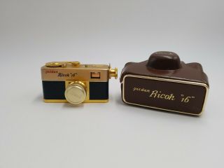 Vintage " Golden Ricoh 16 " C1957 Subminiature Spy Film Camera W/ Case