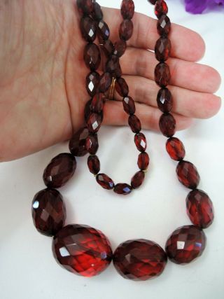 Vintage 28 Inch Cherry Amber Colored Faceted Bakelite Necklace Wow