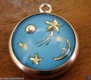 Vintage Nursery Rhyme Shooting Star Moon & Sun Reverse Intaglio Crystal Charm