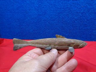 Antique Fishing Decoy Lure Folk Art Carved Wood Fish Spearing 5