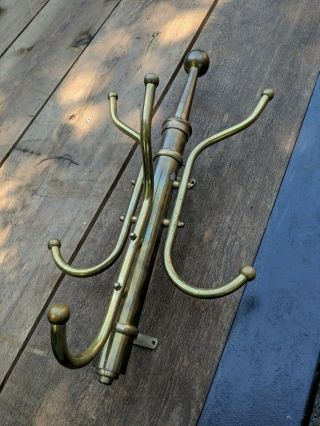 Vintage Brass Wall Hanging Coat Or Hat Rack 3 Arm 6 Hooks Tree