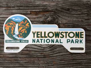 Vintage Yellowstone National Park Souvenir License Plate Topper With The Falls