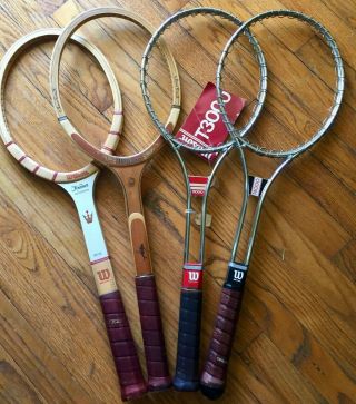 Vintage Metal Tennis Rackets Wilson T2000 Racket W/covers Wall Hangers Decor X2