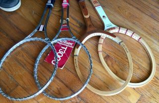 Vintage Metal Tennis Rackets Wilson T2000 Racket W/Covers Wall Hangers Decor X2 3