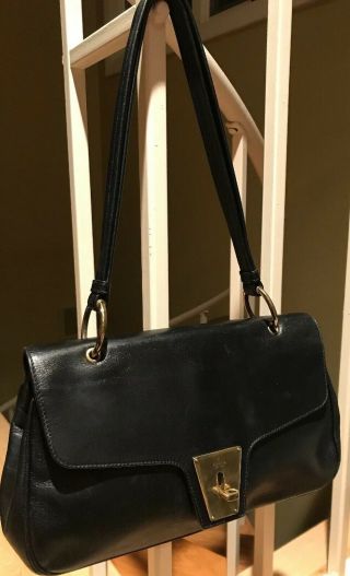 Vintage Gucci Black Leather Shoulder Bag - Very Roomy And Rare