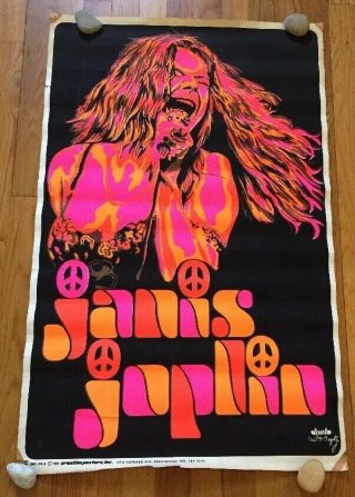 Janis Joplin Vintage Black Light Poster Psychedelic Beeghley Pin - Up 60s
