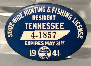 Vintage 1941 Tennessee Hunting And Fishing License