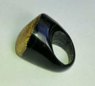 Large Vintage Hawaiian Black Coral Dome Ring Natural Modernist Antique Rare