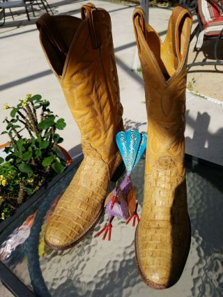 Rare Vintage Tony Lama Hornback Lizard Exotic Light Distress Cowboy Boots 10 D