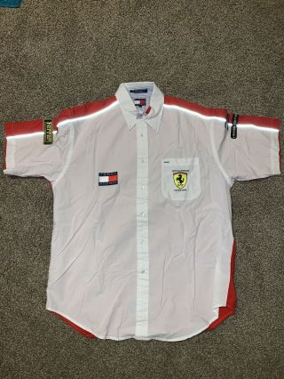 Vintage Tommy Hilfiger Ferrari Racing Polo Shirt Size Large Red White