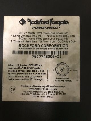 Rockford Fosgate Amplifier Power BD500.  1 Vintage Mono Subwoofer Amp Old School 7