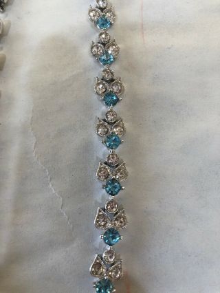 VINTAGE BOGOFF SIGNED CLEAR & BLUE RHINESTONE NECKLACE Chocker 15” 3