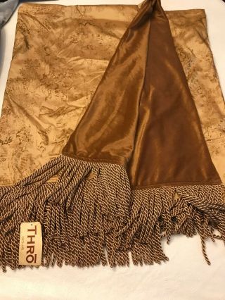 Vintage Luxurious Silk / Velvet Fringed Throw Blanket Gold Multi - With Tag