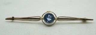 Antique Lovely 9ct Gold And Blue Stone Set Bar Brooch