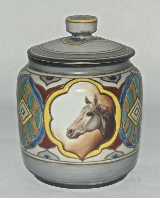 Vintage Hand Painted Nippon Humidor With Horse Portrait