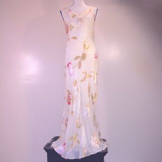 Patra Silk Maxi Dress 12 Evening Gown Formal Cocktail V - Back Halter Jewel Floral