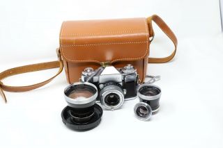 Vintage Contaflex 35mm Camera Carl Zeiss Ikon With Pro - Tessar Lenses And Bag