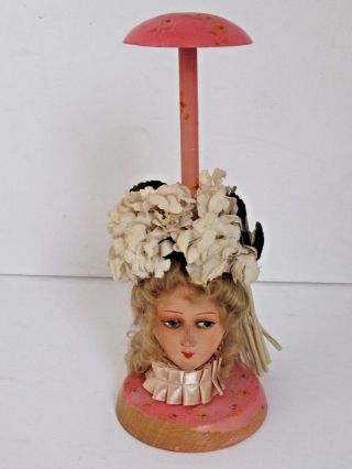 Antique Boudoir Composition Doll Head Hat Stand Very Cute